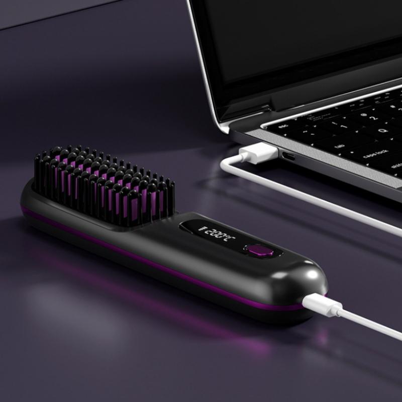Convenient Cordless Hair Straightener Brush with LCD for Home or Travel Styling Anytime Anywhere