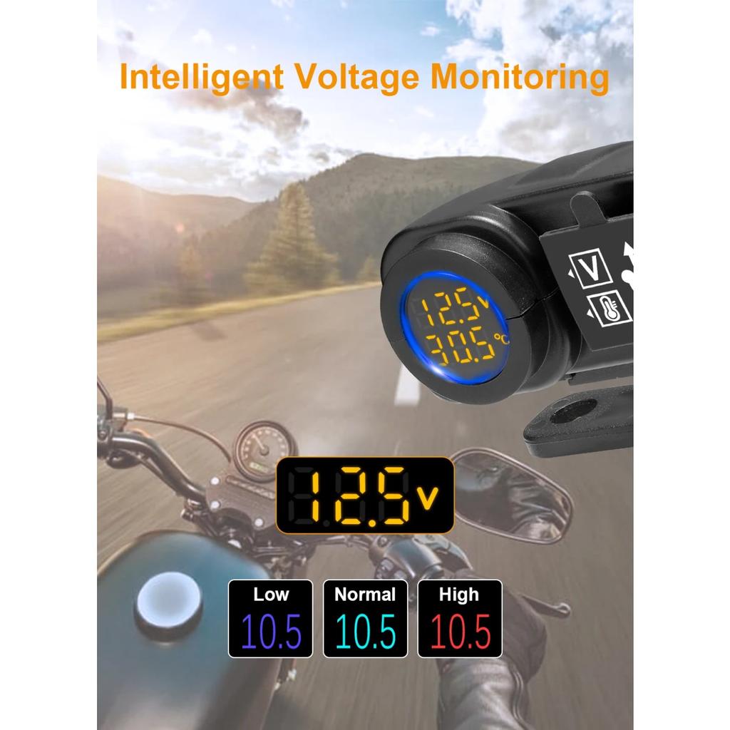 Зарядное устройство для телефона на мотоцикле с цифровым дисплеем 36 Вт QC3.0, быстрое зарядное устройство с двумя USB-входами, вольтметром, термометром, адаптером для сотового телефона