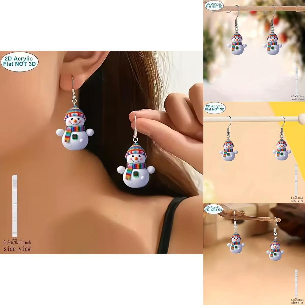 Acrylic Cartoon Snowman Earrings With Silver Studs For Casual Daywear