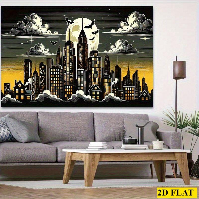 1 Large-scale Halloween cityscape background banner - Horror skyline with bats, party decoration without power supply