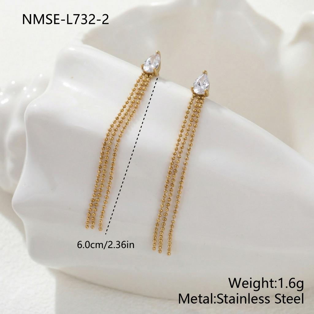 GEMCHIC Women's Elegant Red Teardrop Zircon Long Tassel Earrings Stainless Steel Gold Plated Geometric Drop Dangle Jewelry for Party Wedding