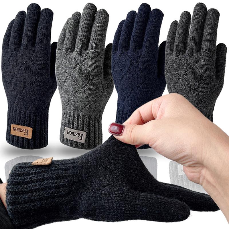 Men Knitted Thick Thermal Full Finger Gloves Women Men Fashion Winter Outdoor Warm Wool Driving Gloves Touchscreen Mittens