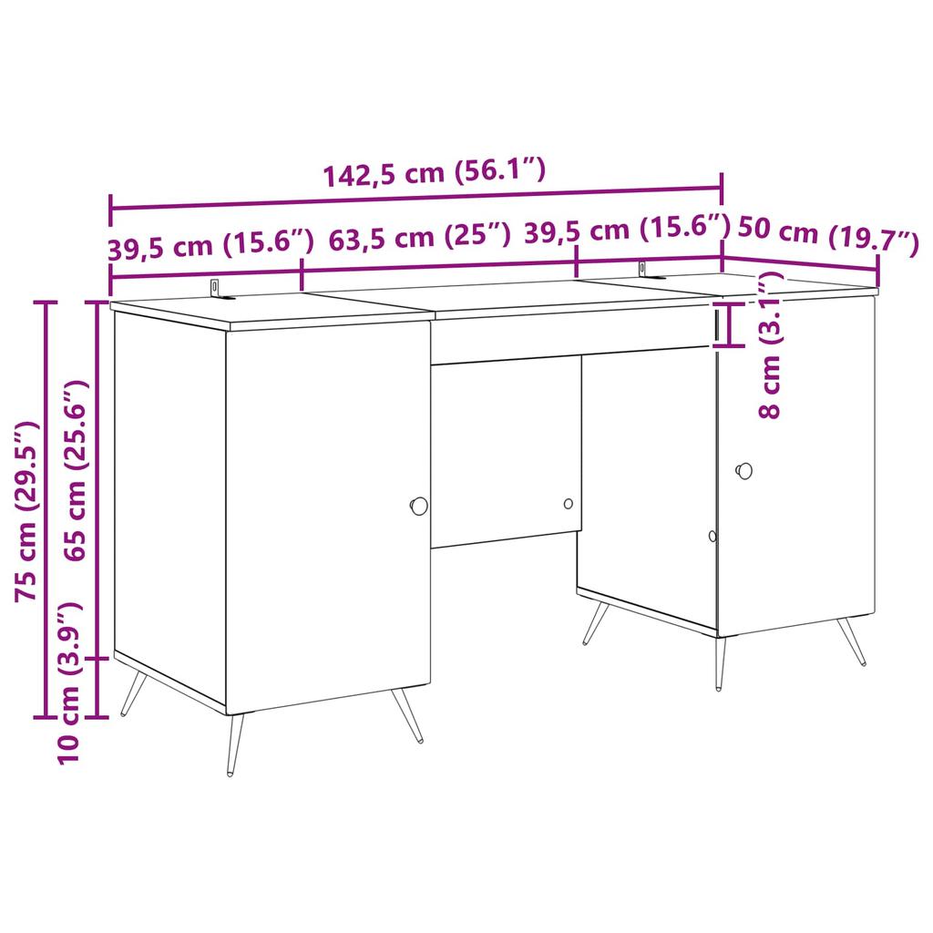 Desk Sonoma Oak Finish 142.5 x 50 x 75 cm Particleboard