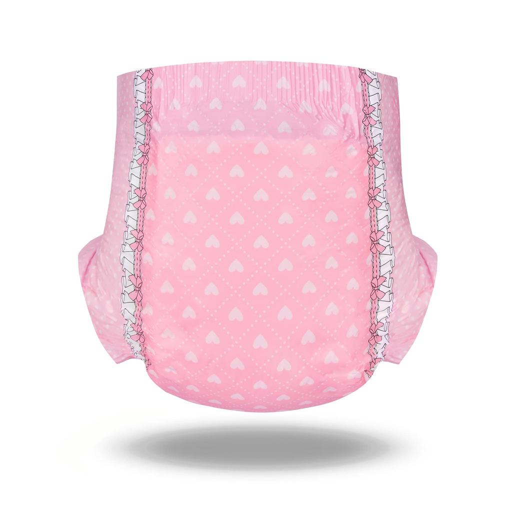 LittleForBig Взрослый Подгузник-Сердечко на Многоразовых Липучках 2 Розовых Подгузника, С Рисунком, Упаковка 10 шт [Смущающий Малыш], Толстый, Впитывающий, Подгузники, Тип, Подгузники, [Размер XL]