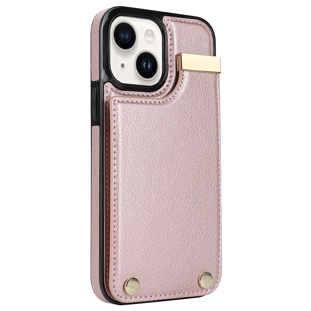 For iPhone 15 Plus Anti-Shock Case TPU+PU Leather+Metal Phone Cover with Card Holder