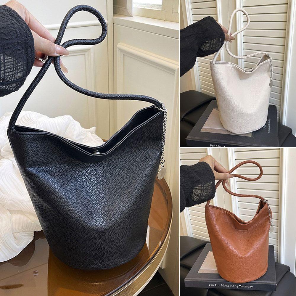 Trendy PU Leather Bucket Bag Large Capacity Soft Underarm Bag Magnetic Closure Handbag Daily Outing