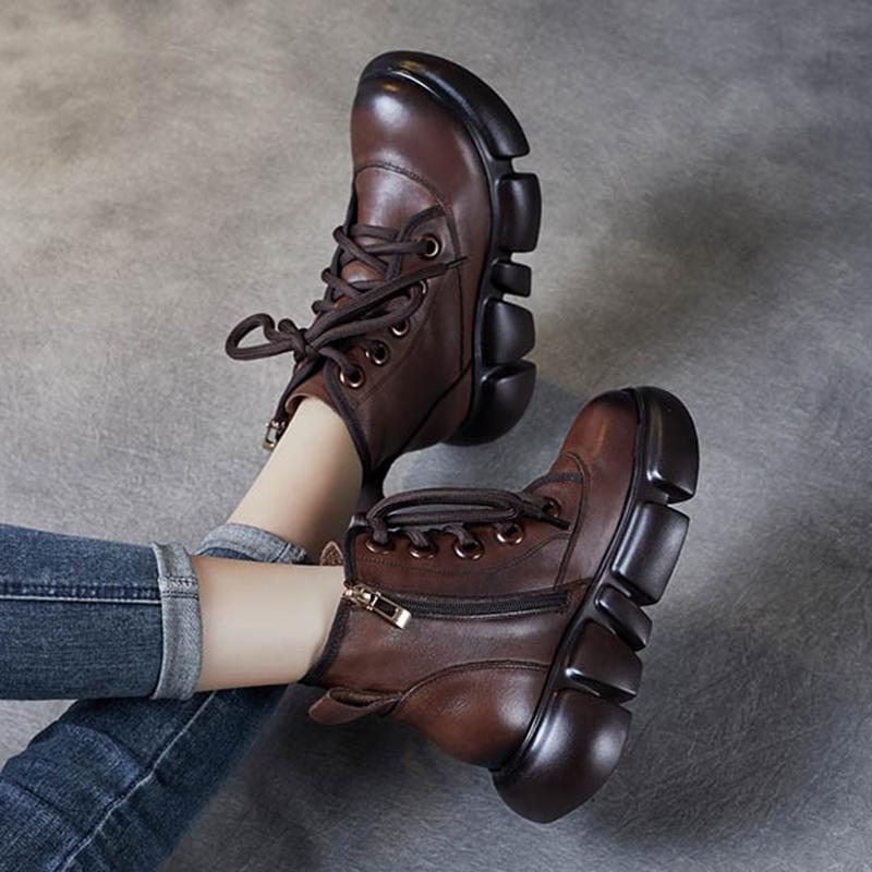 Модные женские туфли из натуральной кожи на платформе и танкетке, весна-осень, щиколотка, середина 5 см, мотоциклетные ботинки для женщин, толстые, проданные туфли 35-40