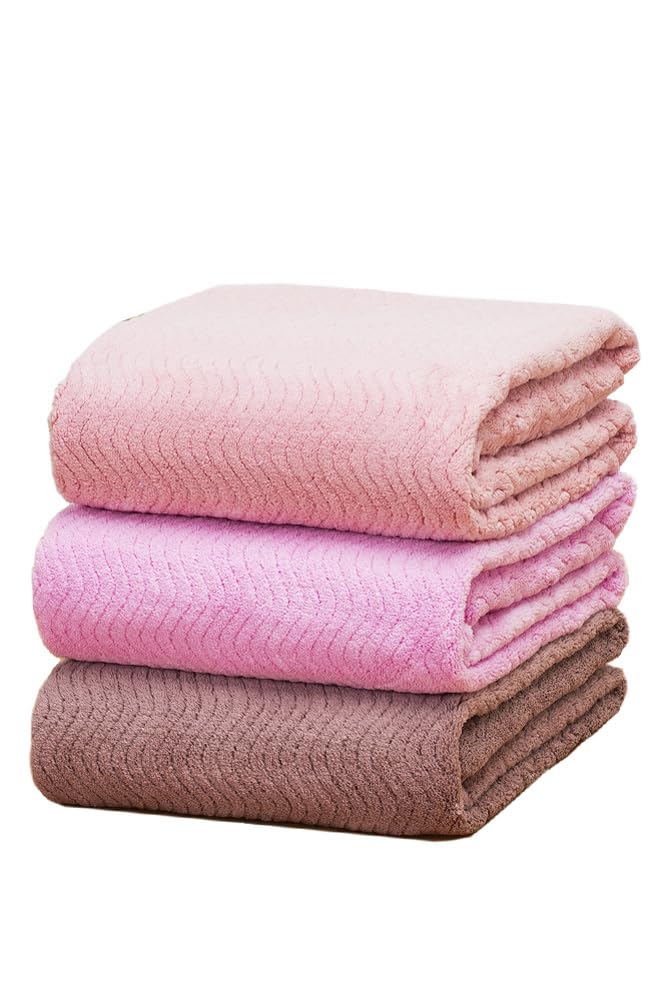 TEIJIN Полотенце для ванны "Super Soft Towel" Микрофибра Толстое Пушистое Полотенце 3 шт. 65 x 130 см Набор Розовый