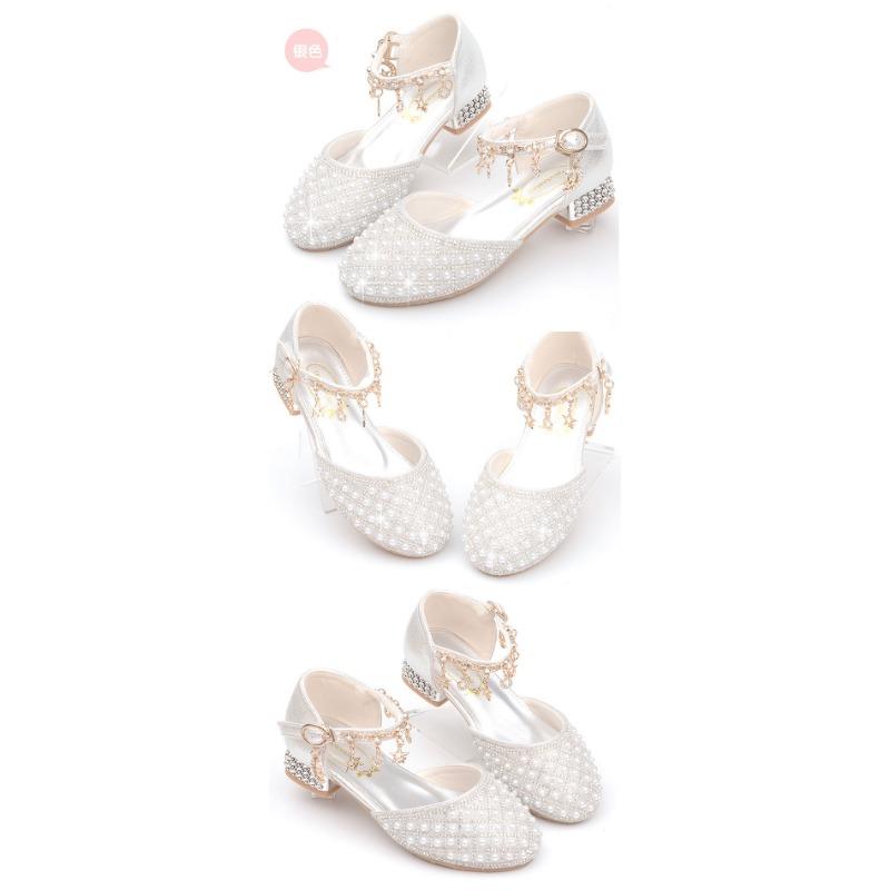 Новые туфли на высоком каблуке для девочек с мягкой подошвой и кристаллами