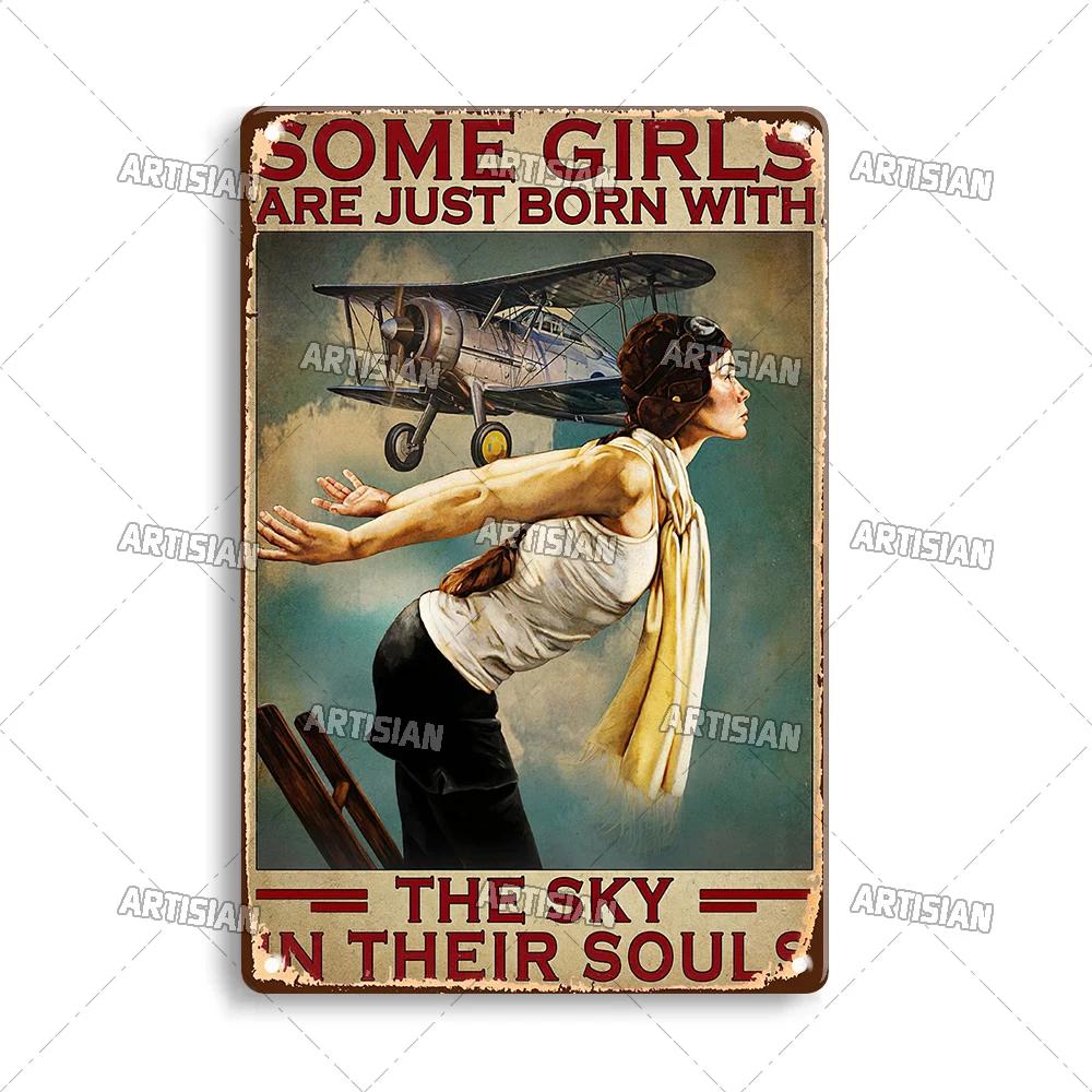 Artisian Pilot Metal Sign Flight Attendant Tin Plate Airplane Aviation Decorative Plaque Wall Decor Garage Bar Pub Club Hotel