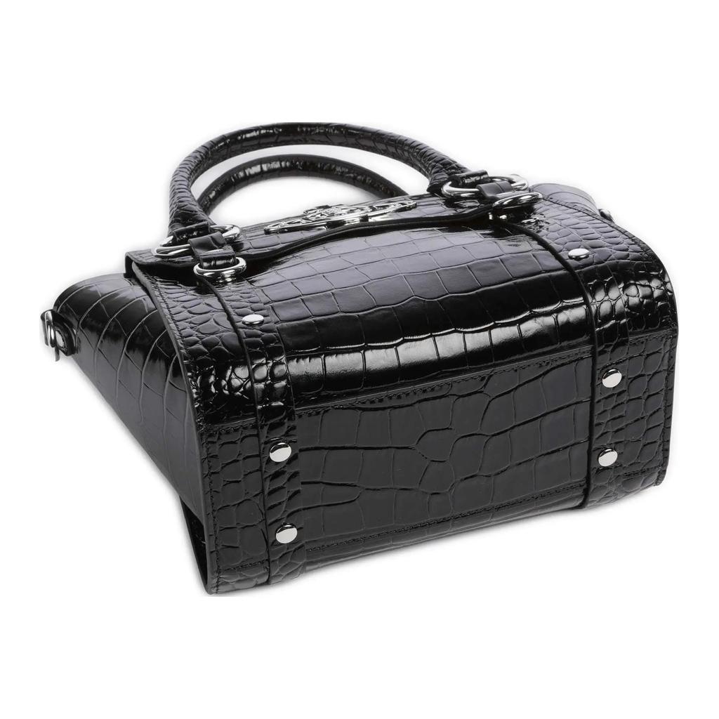 Vivienne Westwood Saturn Logo Magnetic Closure Embossed Calfskin Handheld Crossbody Shoulder Bag Small Women handbags Black 47030004WL003IN401