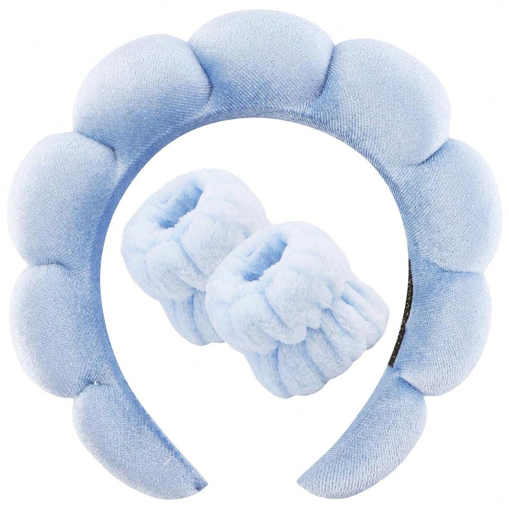 1 Ремешок для умывания лица / 2 Нарукавные повязки для умывания лица Макияж Уход за кожей Пушистый розовый велюровый ремешок Набор аксессуаров для волос для девочки Инструменты для спа-ухода за кожей