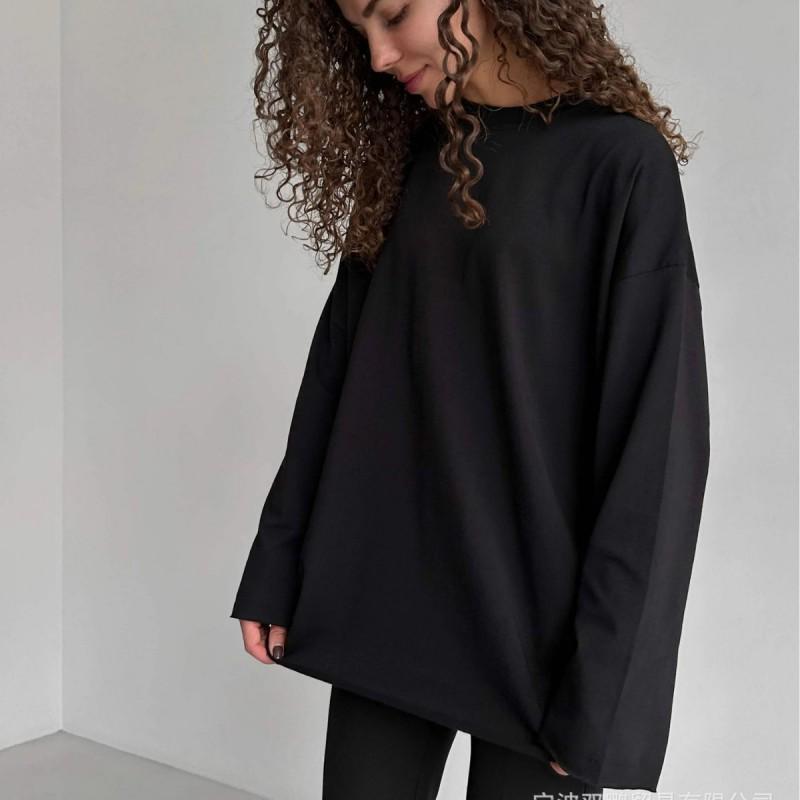 Womens Loose Fit Long Sleeve Cotton T-Shirt With Handcrafted Distressed Detail 2026 Casual Top