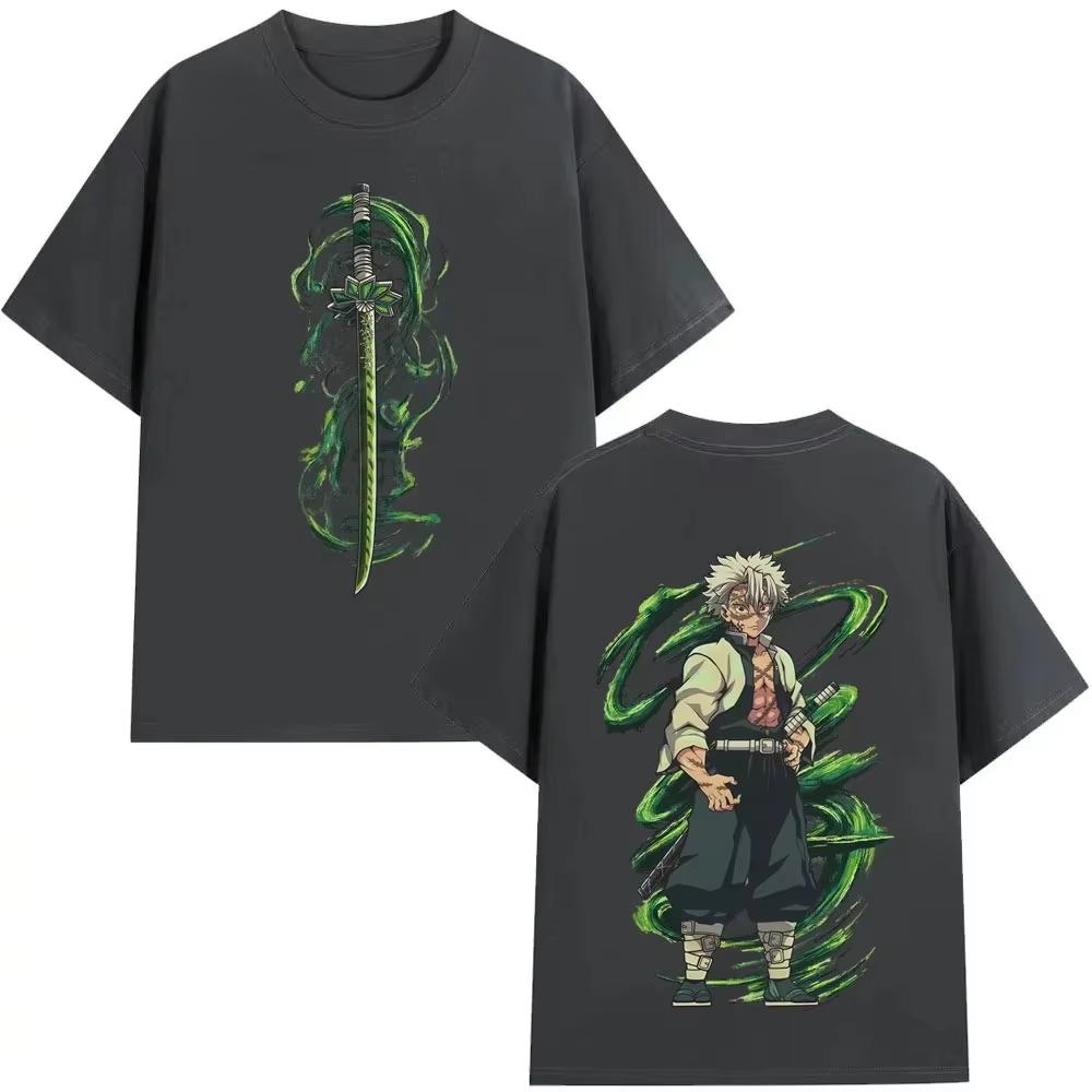 2026 Anime Demon Slayer Wind Hashira Shinazugawa Sanemi Graphic T-shirt Unisex Women Cartoon Casual Cotton Ins Y2k