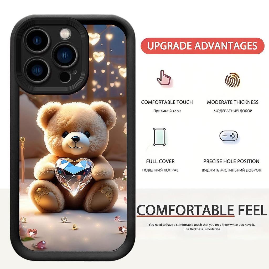 Защитный чехол для iPhone 14/15/16/17 Pro Max «Медведь с сердцем и черной канавкой на лестнице»