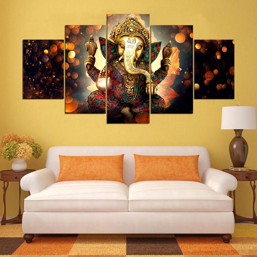 Canvas Wall Art 5 Piece Elephant God Style Pictures Posters Modern Living Room Decoration Paintings Home Decorative Framed No Frame