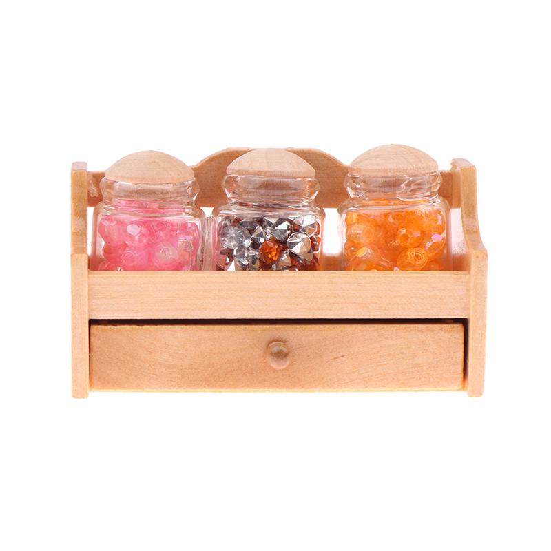 1/12 Dollhouse Mini Jar Rack Storage Rack With Jar Dollhouse Mini Kitchen Decoration Dolls House Scene Decor Accessories