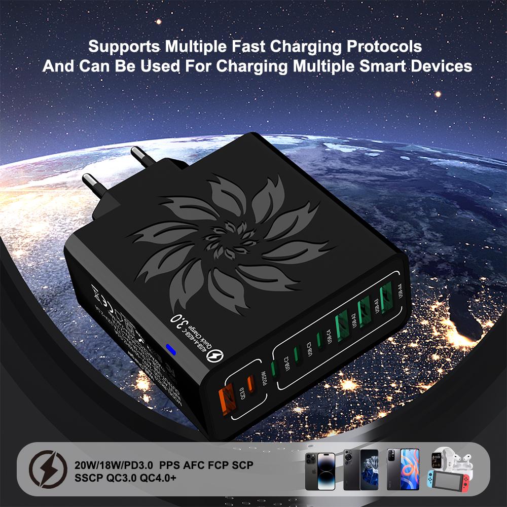 USB C Charger 8 Ports 4USB 4Type-c Fast Charging Mobile Phone Charger Power Adapter For iPhone Samsung Xiaomi Quick Charge 3.0