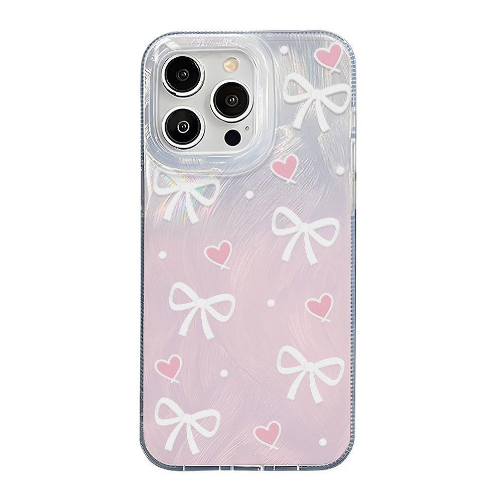 Bow love applies to iPhone17promax feather yarn Apple 16 laser mobile phone case 14/13 large hole 15