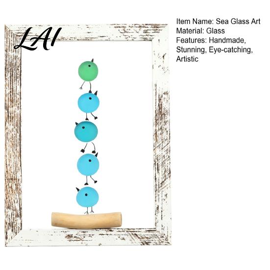 Personalized Birthday Gift for Her Handmade Sea Glass Art Framed Artwork Driftwood Bird Small Thoughtful Gratitude Frame Wall Home Entryway