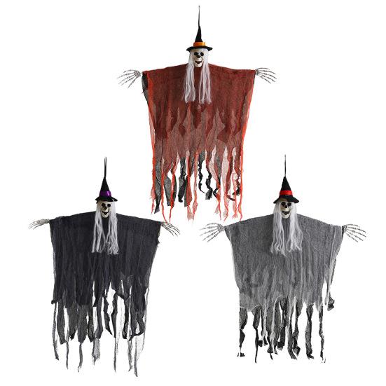 Halloween Hanging Skull Realistic Skull Ghost Decoration with Long Hair Poseable Wire Spooky Hanging Skeleton Prop for Halloween Party