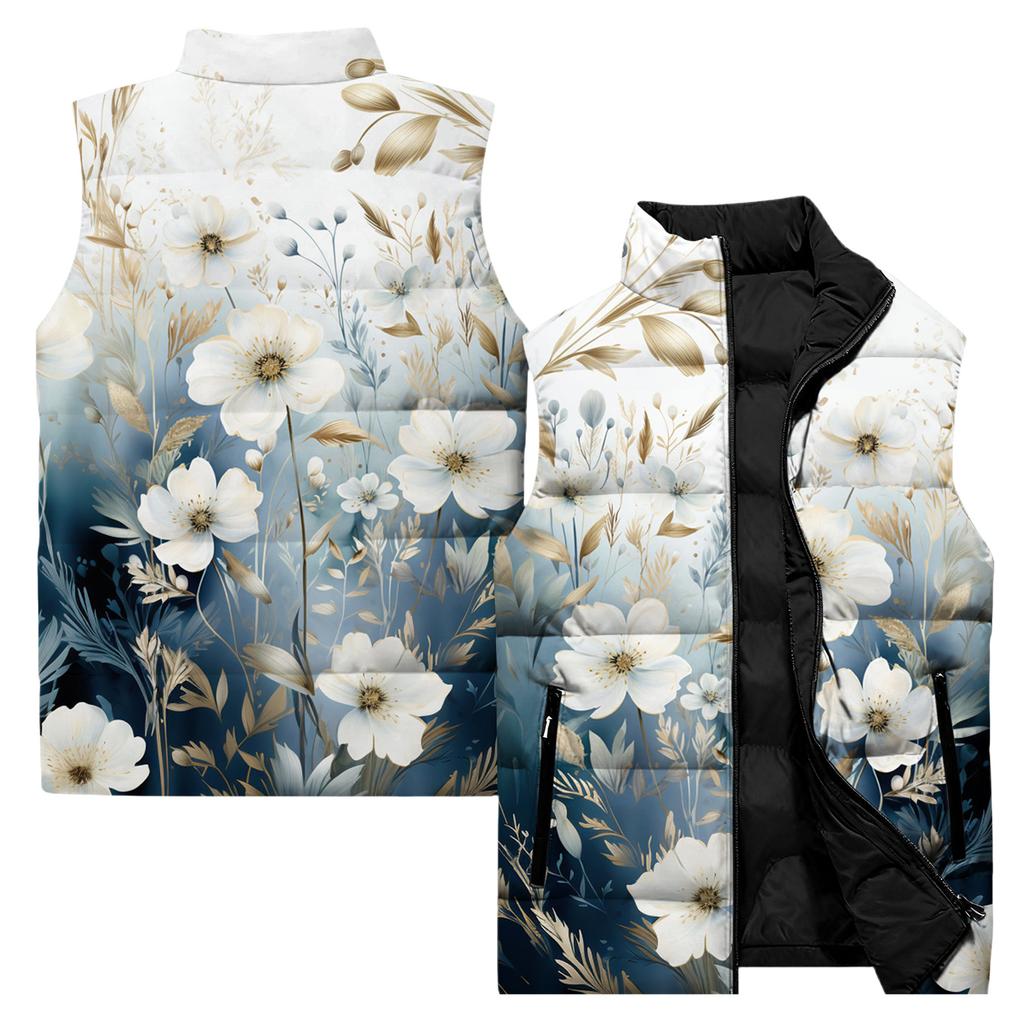 Ladies' Casual And Fashionable Sleeveless Vest Floral Pattern Printed Cotton Jacket