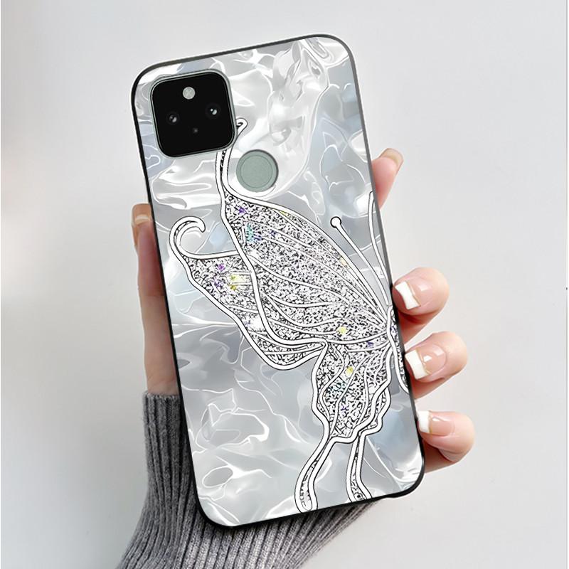 Силиконовый чехол для Google Pixel 5 Pixel 5A Pixel5 Pixel5A Мягкий чехол Роскошная мода Бабочки Цветы Нарисованный Черный чехол для телефона