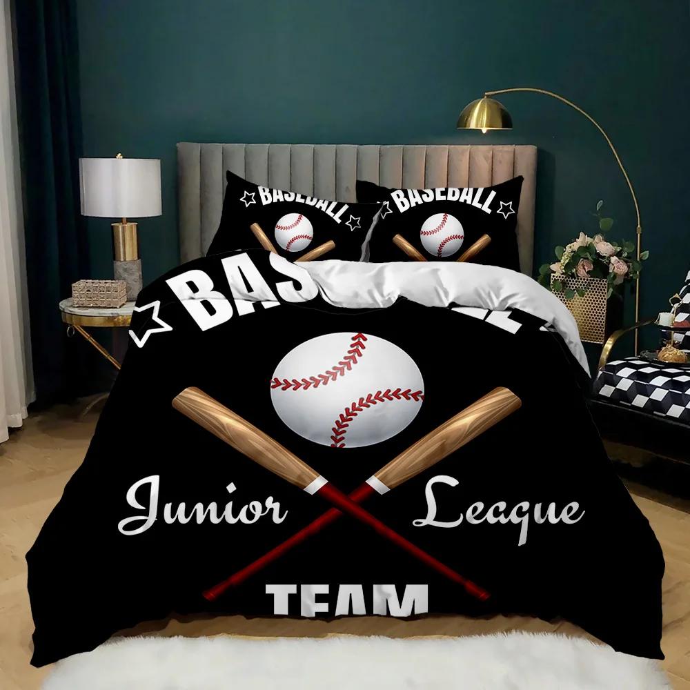 Baseball Duvet Cover Set Baseball Bat Bedding Set For Kids Teens 3D Baseball Sports Double Queen King Size Polyester Qulit Cover