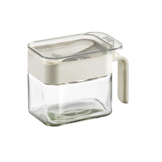 Коробка для приправ с ручкой ложки, пылезащитная крышка, прозрачная многофункциональная столешница, приправа для специй, соль, сахар, стеклянная банка для хранения, контейнер, кухонные принадлежности