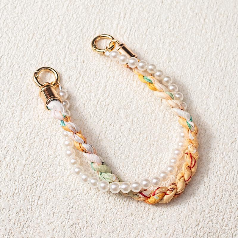 Douyin-Style Pearl Phone Lanyard with Silk Scarf Strap & Pendant