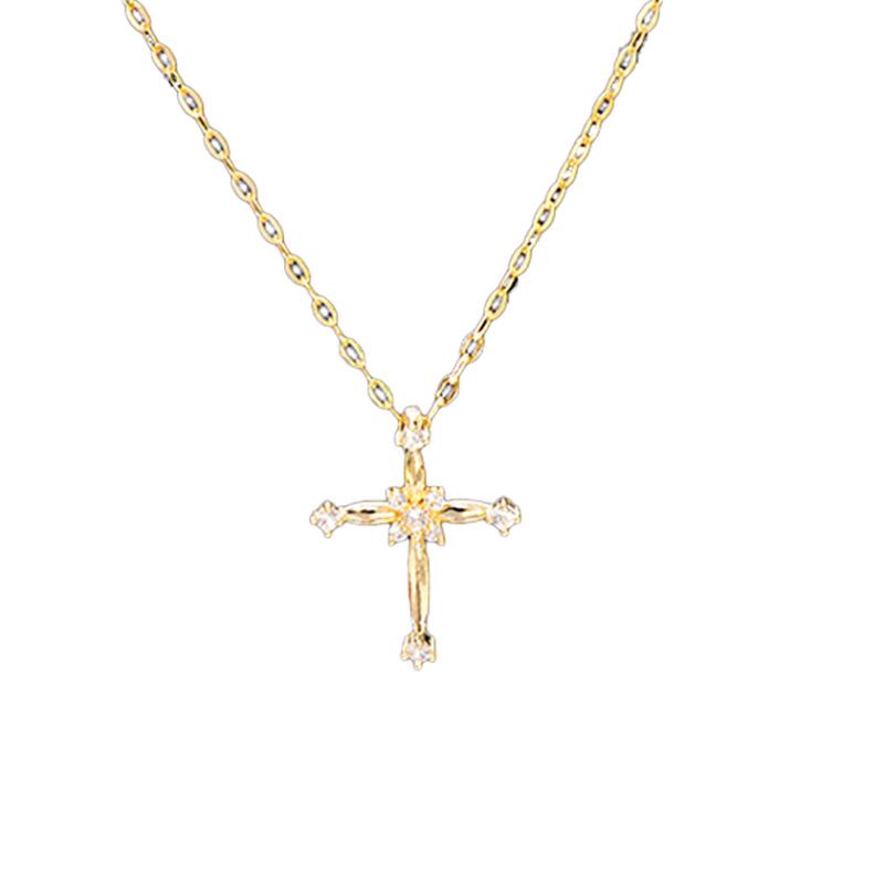 Минималистичное женское колье-крест из стерлингового серебра 925 пробы с золотым покрытием - Элегантный французский дизайн