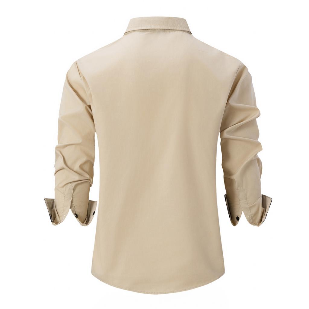 Camel Spring Autumn Embroidery New Fashion Men's Wear High Quality Cotton Men's Color Block Business Slim Fit Casual Shirt Long Sleeved Shirt