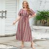 Summer Women's Dress Large Size Ethnic Style Striped Print Round Neck Short-sleeved Dress