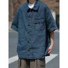 Летняя мужская новая стильная потертая джинсовая рубашка с короткими рукавами в стиле ретро, уличная модная рабочая одежда, рубашка в стиле милитари