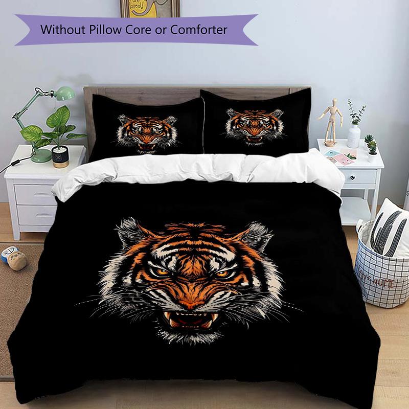 3pcs Roaring Tiger Bedding Set - 1 Soft Quilt Cover + 2 Pillowcases, Machine Washable - Suitable for All Seasons, Perfect Gift for Family and Fri