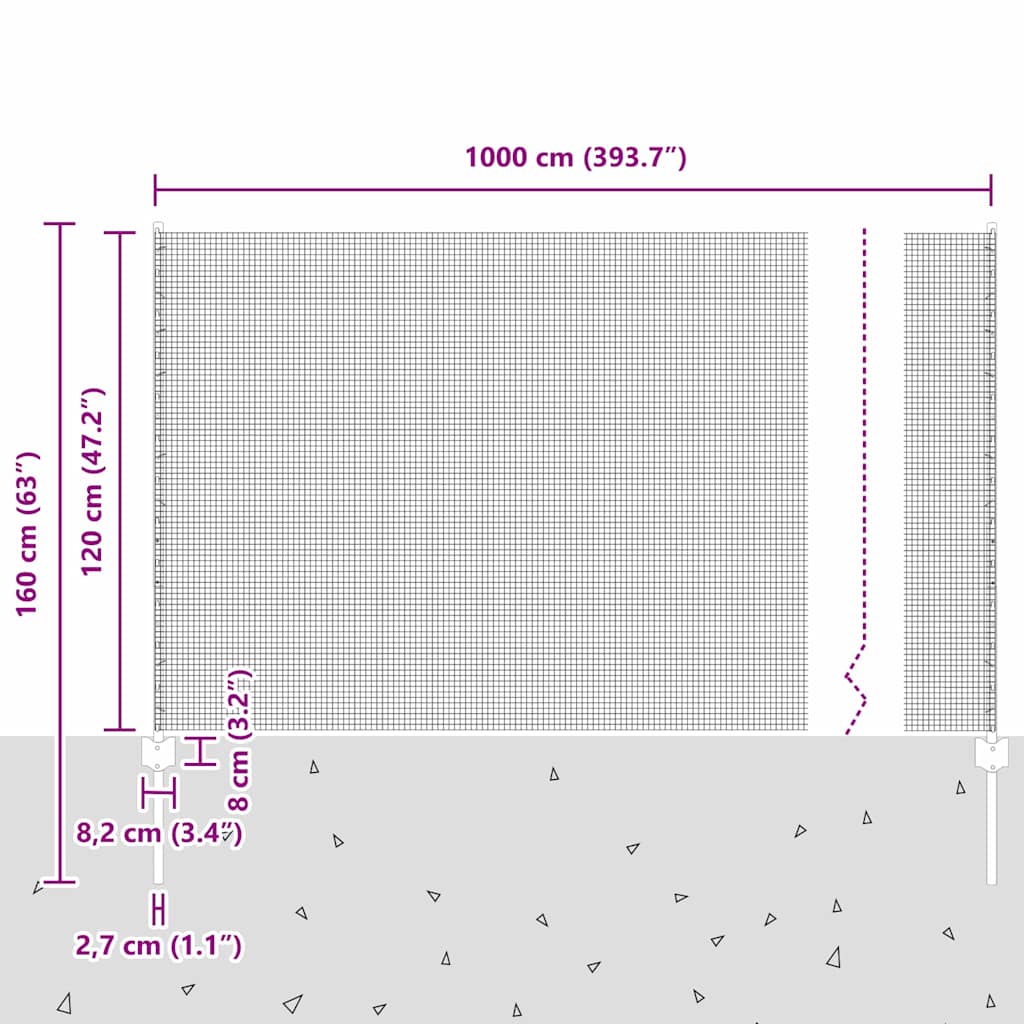 Welded Wire Fence with Posts 10 x 1.2 m (W x H)