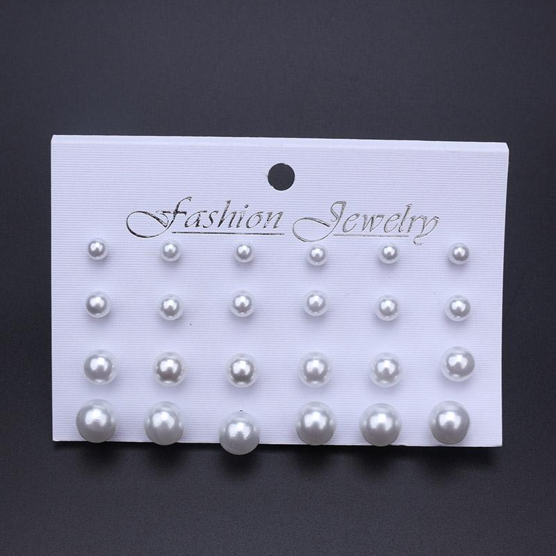 Korean Women Earrings 12 Pair/Set Beige White Pearl Simple Fashion Earrings Wedding Jewelry For Gift Valentine's Day Gift