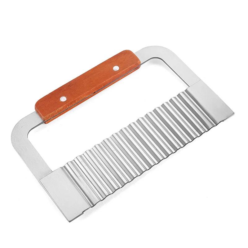 Нож волнообразный из нержавеющей стали, нож для картофеля фри, креативный рифленый нож для лапши, деревянная ручка, резак для картофеля