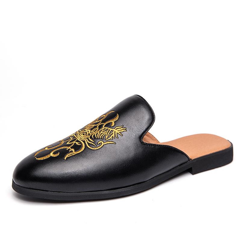 Летняя вышивка, полуботинки для мужчин, туфли, мюли, мужские шлепанцы, кожаная повседневная обувь, вечерние лоферы, тапочки, балетки, сандалии 2025