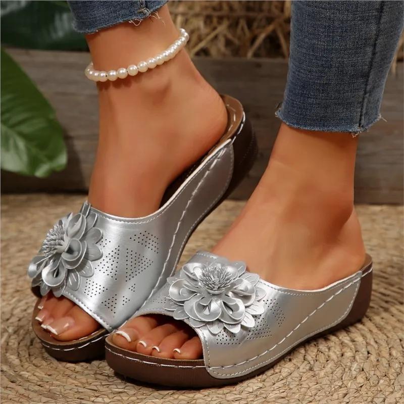 Women's Sandals Soft Heels Sandals Summer 2025 Casual Wedges Heeled Shoes Women Elegant Low Platform Slippers Sandalias
