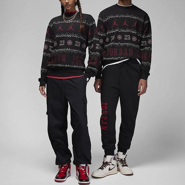 Jordan Essentials Holiday с логотипом и принтом на флисовой подкладке, повседневная толстовка с длинными рукавами, мужские топы, черные FD7464-010