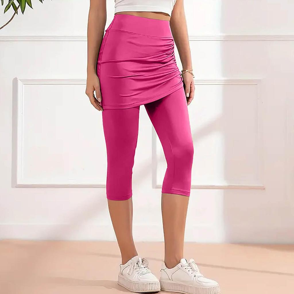 Women's Drawstring Skirted Workout Leggings Casual Summer High Waisted Soft Athletic Yoga Pants