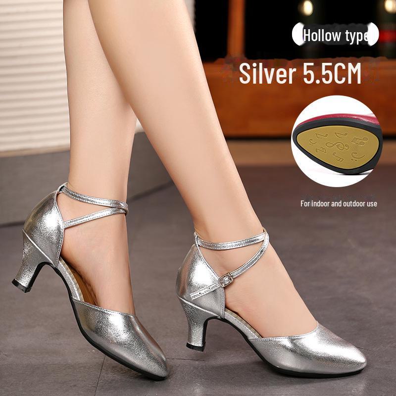 Женские туфли для латинских танцев из натуральной кожи, красная воловья кожа, мягкая подошва, средний/высокий каблук, стиль Square Dance.