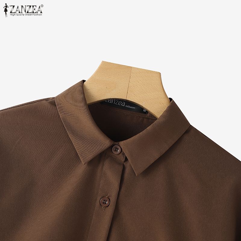 ZANZEA Женская повседневная свободная блузка с отложным воротником и длинным рукавом