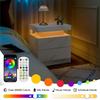 Nightstand LED Bedside Table Cabinet Lights Modern End Side with 2 Drawers for Bedroom (White Stone)
