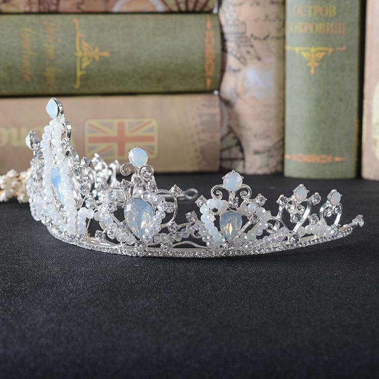 New Bridal Jewelry Exquisite Handmade White Diamond Round Crown Wedding Supplies Alloy Rhinestone Tiara