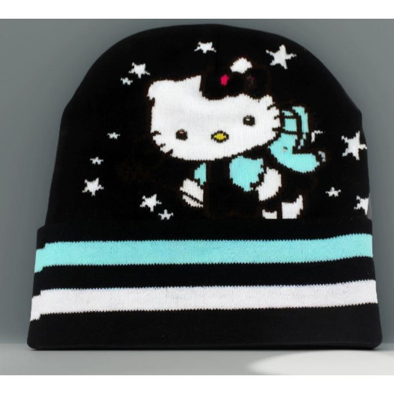 Hllokitty вязаная шапка мультяшная милая kt кошка холодная шапка для девочек осенне-зимняя теплая шапка-бини шерстяная шапка