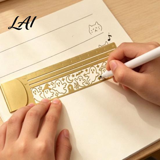 Portable Metal Bookmark Multi-functional Ruler Ghost/Snowman/Cat/Dog/Tiger/Bird/Dinosaur/Flower Shape Hollow Design Iron Measurement Ruler