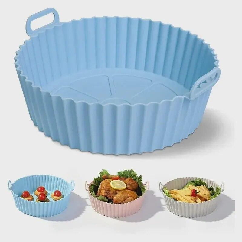 WIKHOSTAR Silicone Air Fryers Oven Baking Tray Pizza Fried Chicken Airfryer Silicone Basket Reusable Airfryer Pan Liner Accessories