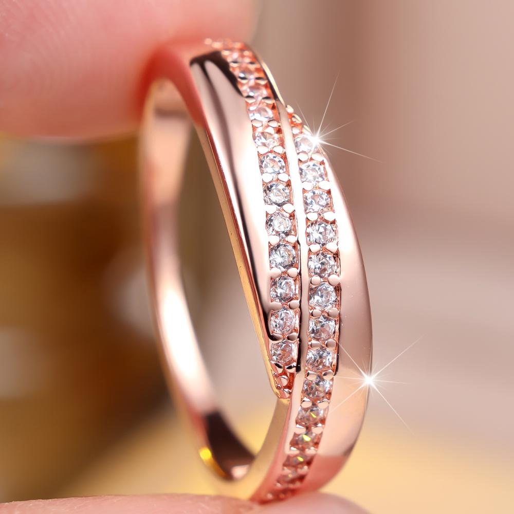Elegant Rose Gold Color Twisted CZ Band for Women Wedding Anniversary and Daily Wear